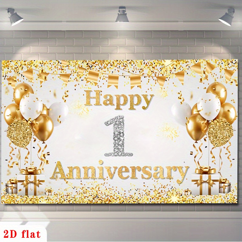 Party Banner Gold - 2D Flat Gold White Happy 1st