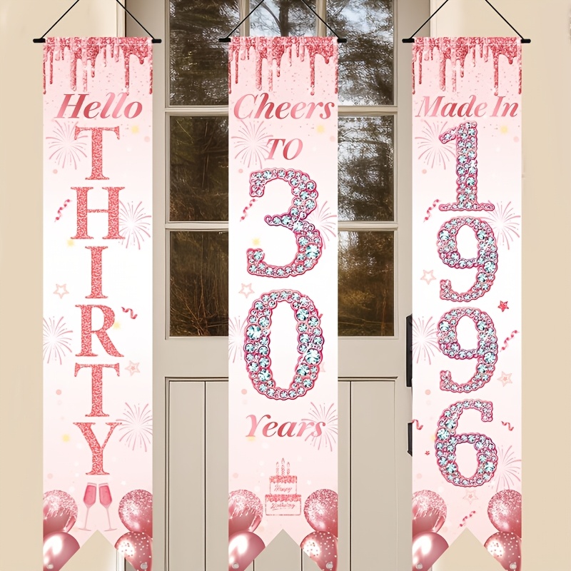 Party Banner Gold - 2D Flat 3Pcs Pink Gold 30th