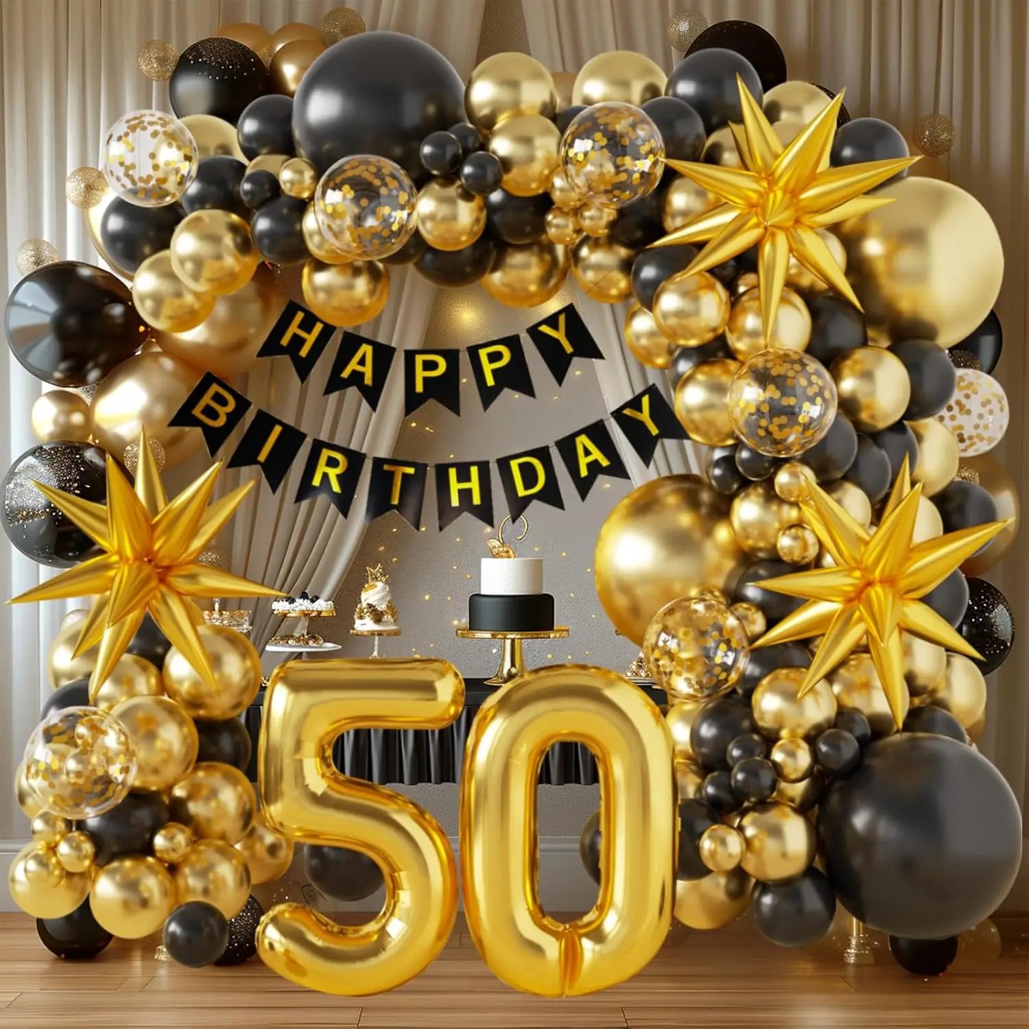 40/50/60th Birthday Decoration - Party Banner Gold ulasan dan harga