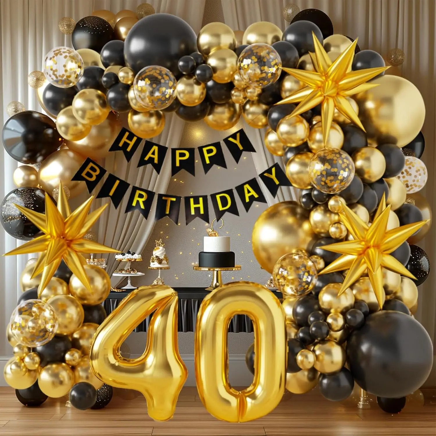 40/50/60th Birthday Decoration - Party Banner Gold ulasan dan harga