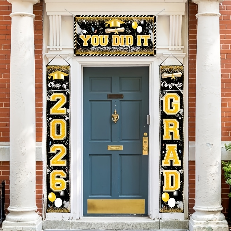2D 3Pcs 2026 Graduation Banner - Party Banner Gold ulasan dan harga