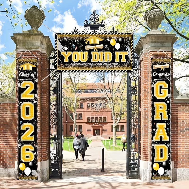 2D 3Pcs 2026 Graduation Banner - Party Banner Gold ulasan dan harga