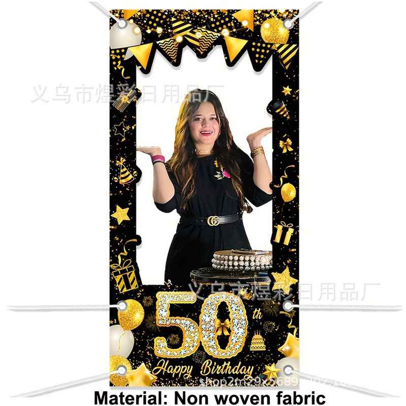 50th Birthday Decoration Black - Party Banner Gold ulasan dan harga