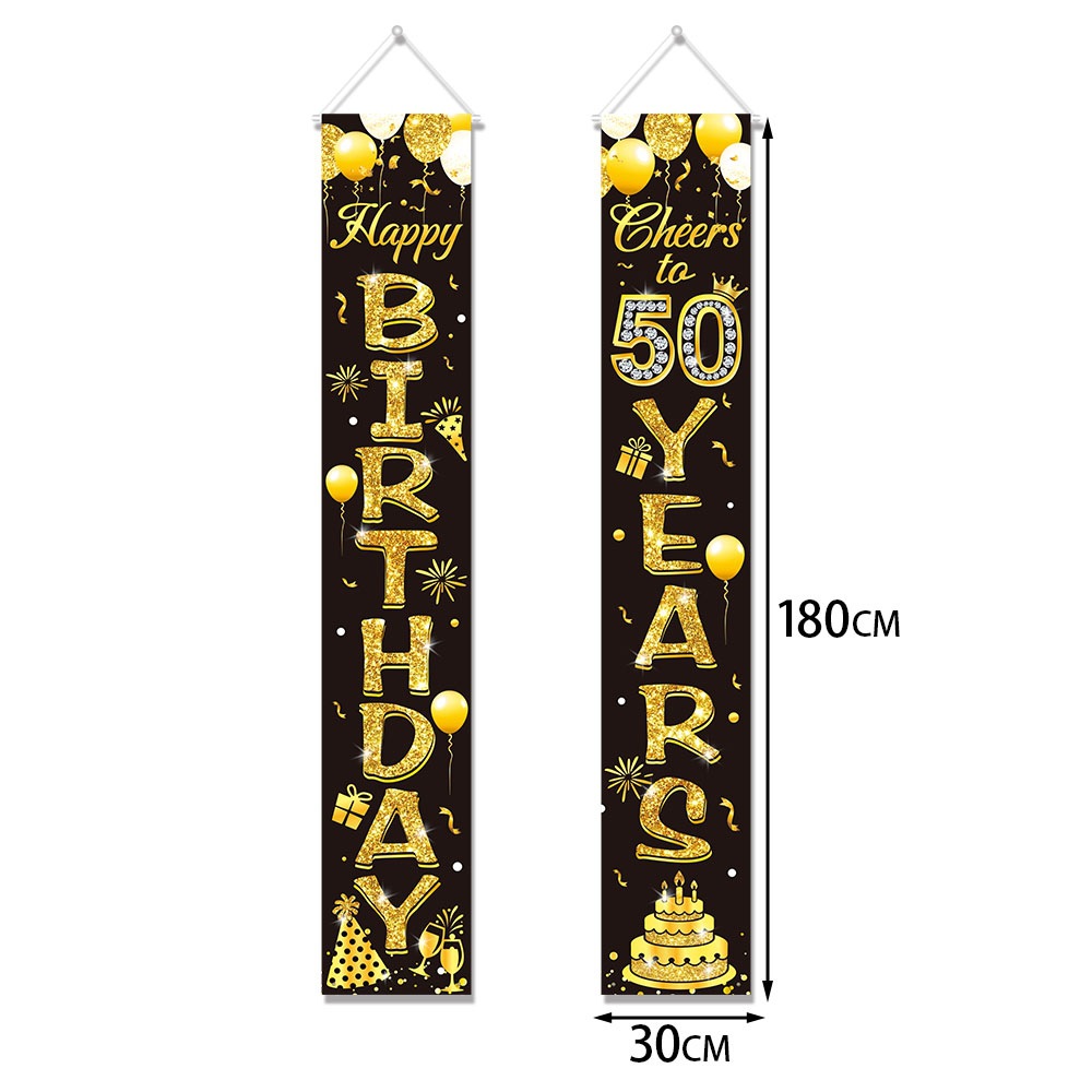 50th Birthday Decoration Black - Party Banner Gold ulasan dan harga