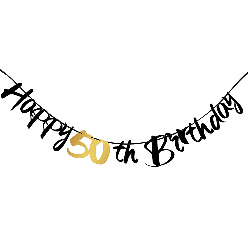50th Birthday Decoration Black - Party Banner Gold ulasan dan harga