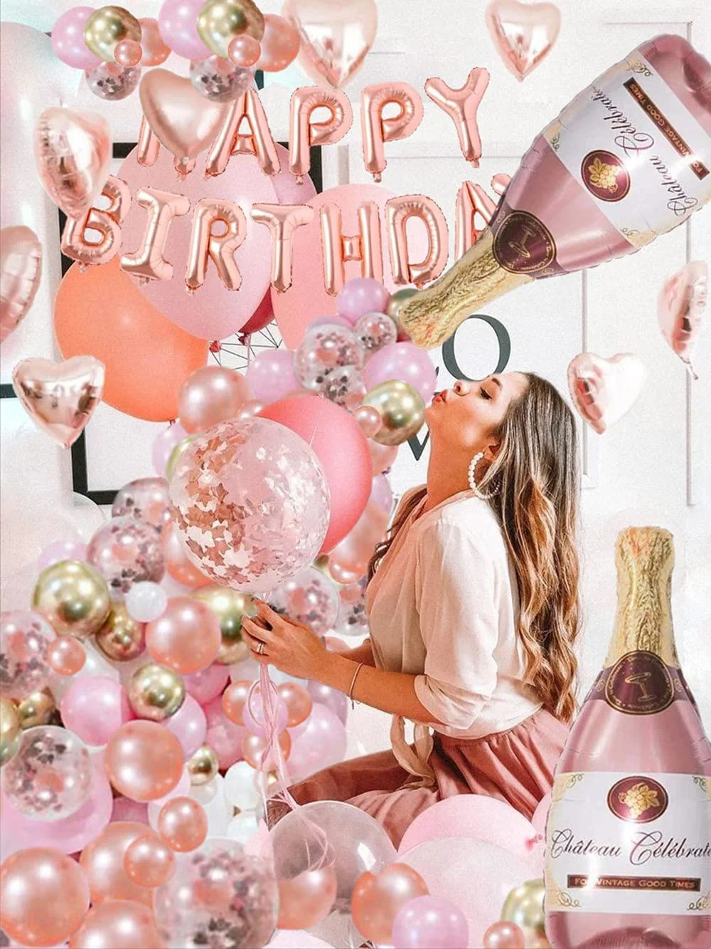 Rose Gold Happy Birthday Banne - Party Banner Gold ulasan dan harga