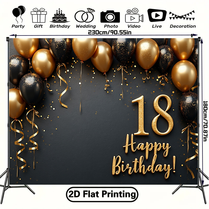 2D 1Pc Black & Gold Balloons B - Party Banner Gold ulasan dan harga