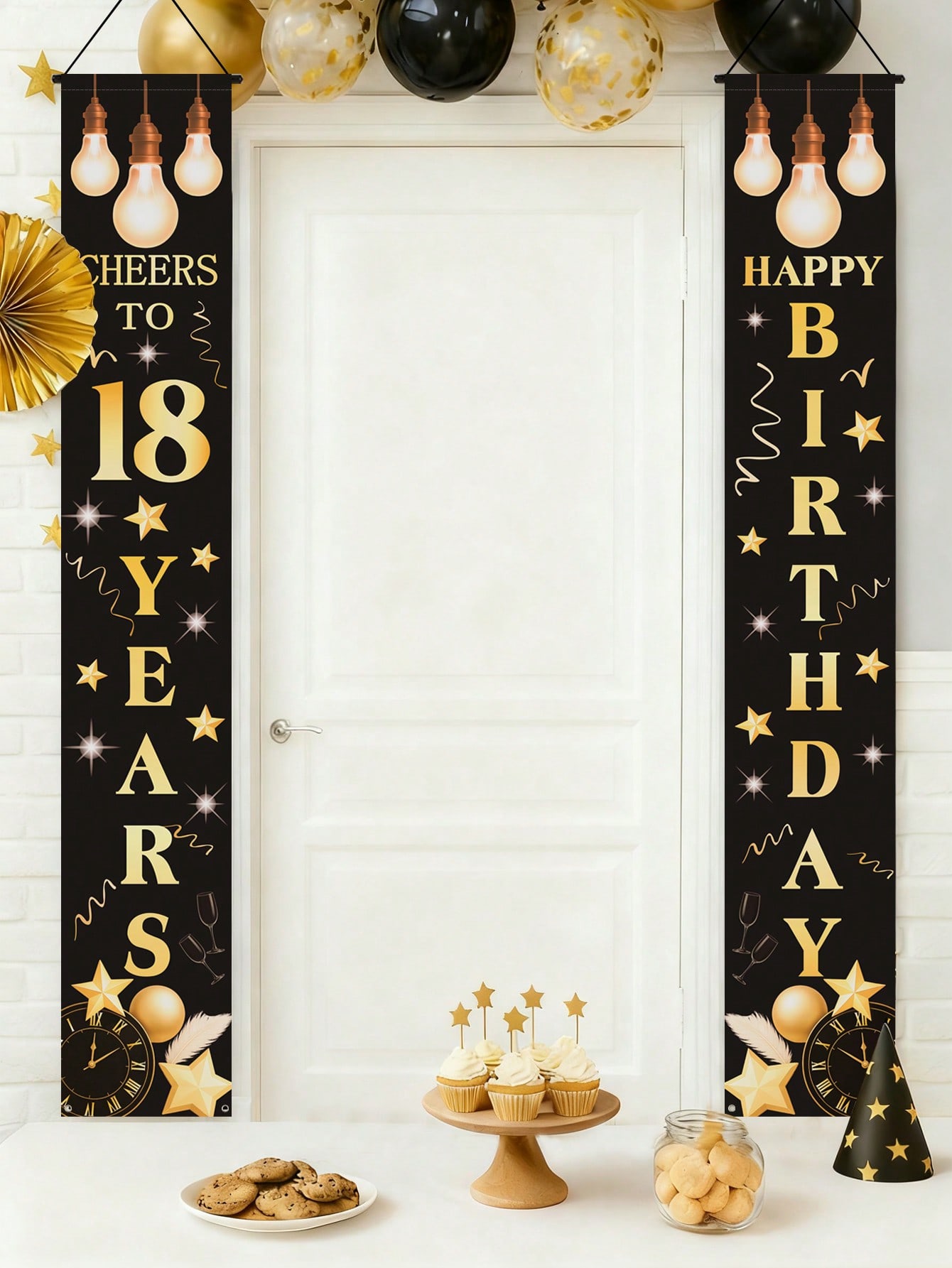 1 Pair of 18Th Birthday Celebr - Party Banner Gold ulasan dan harga