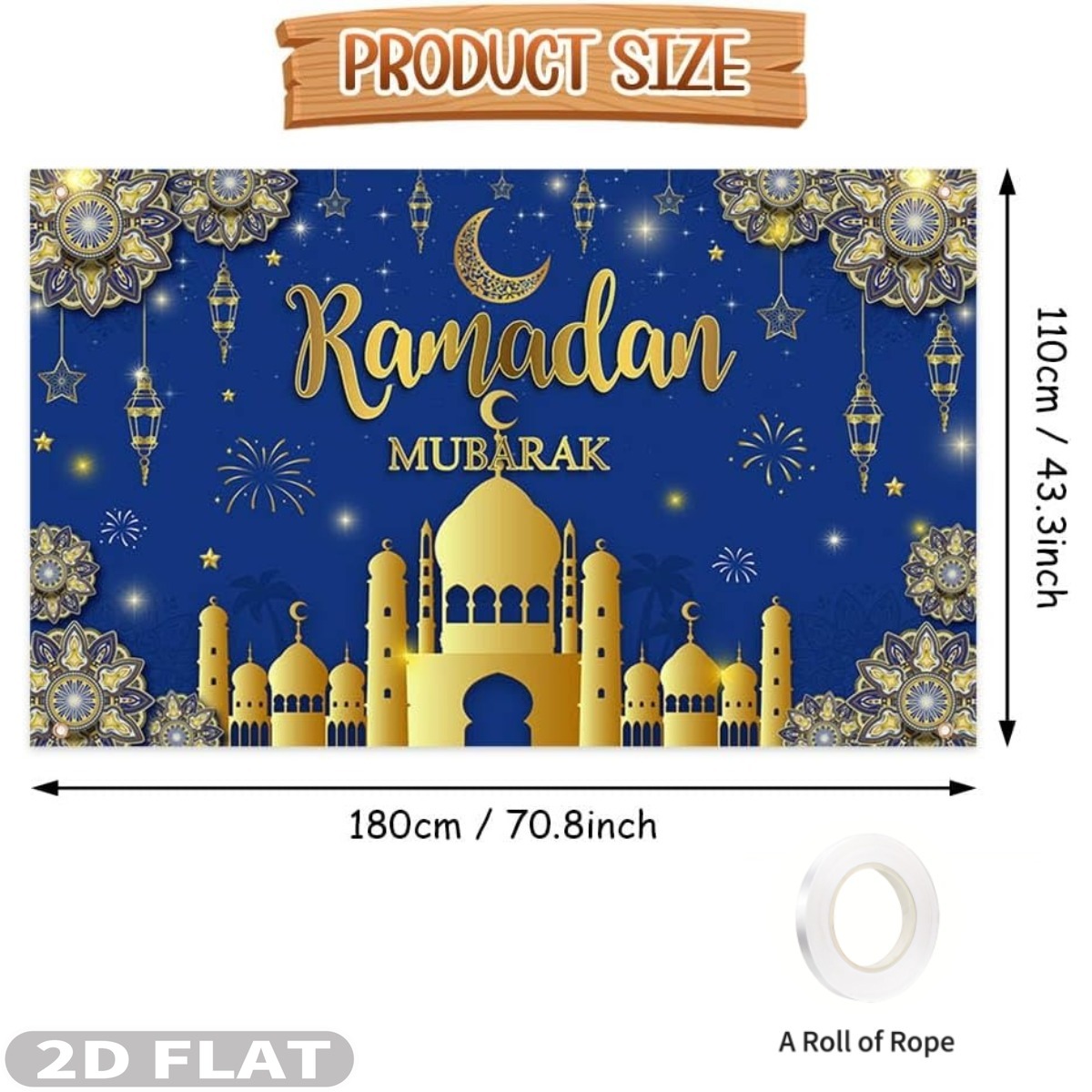 2D FLAT 1pc Ramadan Mubarak Fe - Party Banner Gold ulasan dan harga