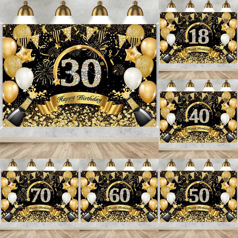 Happy 30th 40th 50th Birthday  - Party Banner Gold ulasan dan harga
