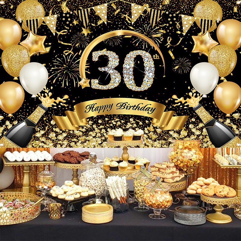 Happy 30th 40th 50th Birthday  - Party Banner Gold ulasan dan harga