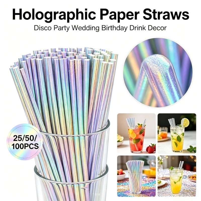 25/50/100PCS Silver Laser Pape - Paper Straw Color ulasan dan harga