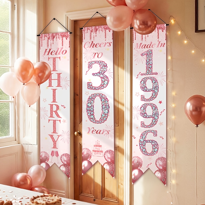 2D Flat 3Pcs Pink Gold 30th Bi - Party Banner Gold ulasan dan harga