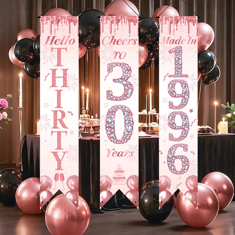 2D Flat 3Pcs Pink Gold 30th Bi - Party Banner Gold ulasan dan harga