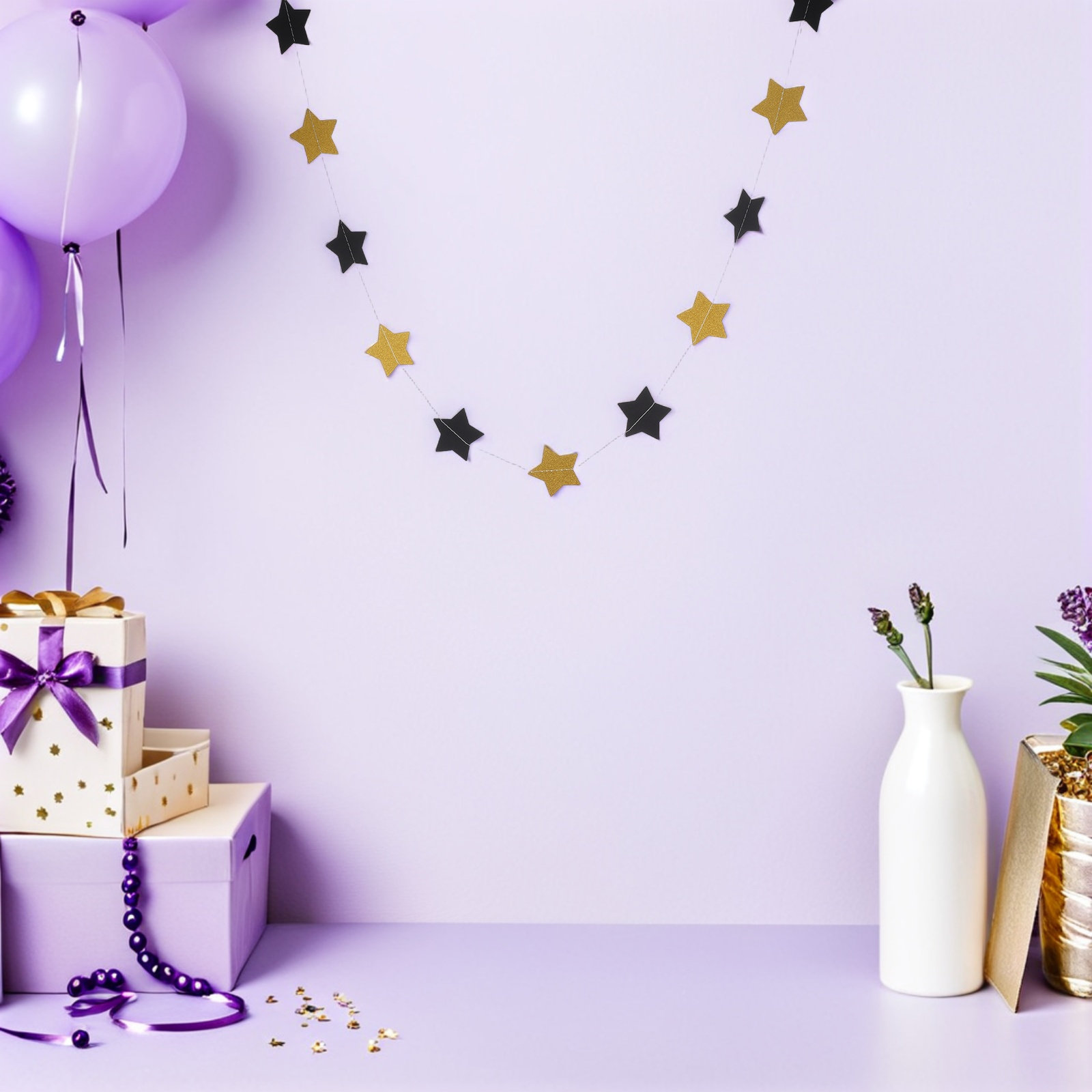 2Pcs Gold Star Garland Banner  - Party Banner Gold ulasan dan harga