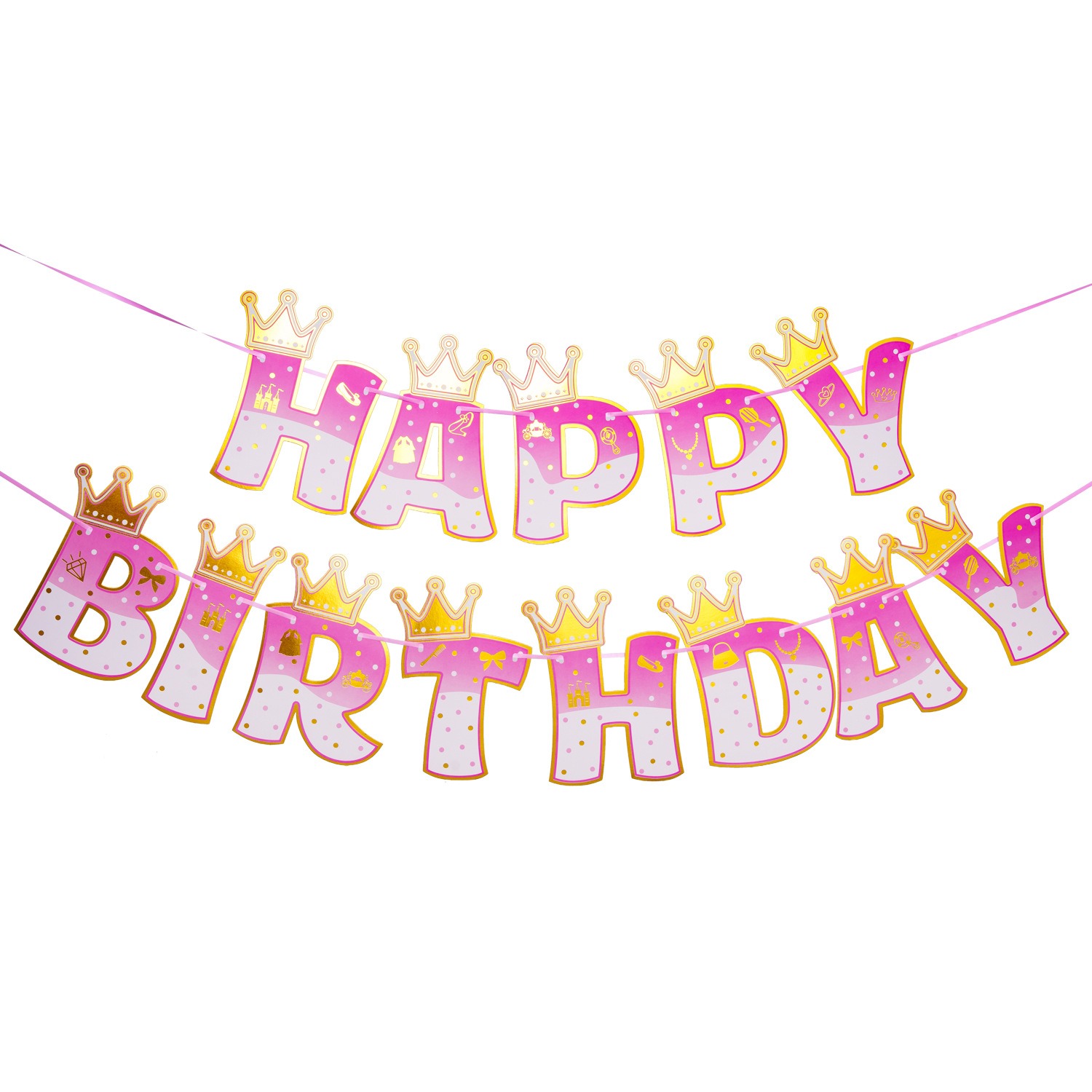 Pink Stamping Gold Crown Theme - Party Banner Gold ulasan dan harga