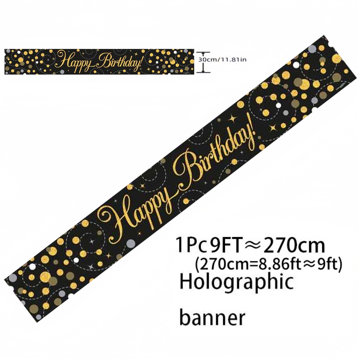 Black Gold Holographic Birthda - Party Banner Gold ulasan dan harga