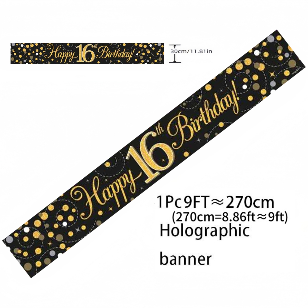 Black Gold Holographic Birthda - Party Banner Gold ulasan dan harga